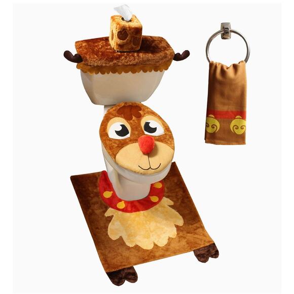 5 Pieces Christmas Bathroom Set Reindeer Theme So Fun - Picture 1 of 8